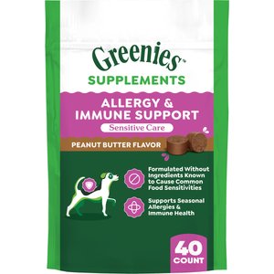 Greenies Allergy & Immune Support Sensitive Care Peanut Butter Flavor Supplement for Dogs, 40 count