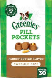 Greenies Pill Pockets Canine Real Peanut Butter Flavor Natural Dog Treats, Capsule Size, 30 count