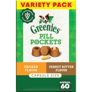 Greenies Pill Pockets Soft Chicken, Peanut Butter Dog Treats, Capsule Size, 60 count