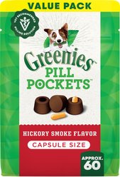 Greenies Pill Pockets Canine Hickory Smoke Flavor Natural Dog Treats, Capsule Size, 60 count