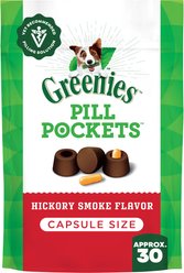 Greenies Pill Pockets Canine Hickory Smoke Flavor Natural Dog Treats, Capsule Size, 30 count