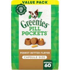 Greenies Pill Pockets Canine Real Peanut Butter Flavor Natural Dog Treats, Capsule Size, 60 count