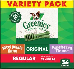 Greenies Natural Dental Care Regular Size Sweet Potato Original Chicken & Blueberry Dental Dog Treats, 36 count