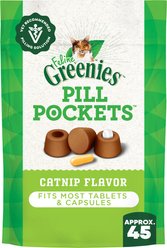 Greenies Pill Pockets Feline Catnip Flavor Natural Soft Adult Cat Treats, 1.6-oz pouch, 45 count