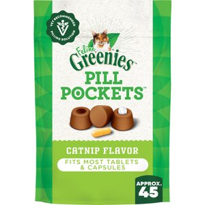Greenies Pill Pockets Feline Catnip Flavor Natural Soft Adult Cat Treats, 1.6-oz pouch, 45 count