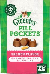 Greenies Pill Pockets Feline Natural Salmon Flavor Soft Adult Cat Treats, 45 count