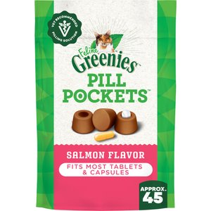 Greenies Pill Pockets Feline Natural Salmon Flavor Soft Adult Cat Treats, 45 count