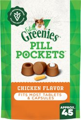Greenies Pill Pockets Feline Chicken Flavor Natural Soft Adult Cat Treats, 1.6-oz bag, 45 count slide 1 of 9