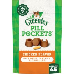 Greenies Pill Pockets Feline Chicken Flavor Natural Soft Adult Cat Treats, 1.6-oz bag, 45 count