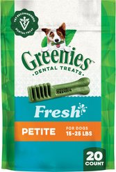 Greenies Petite Natural Fresh Mint Dental Dog Treats, 20 count