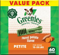 Greenies Petite Sweet Potato Natural Dental Dog Treats, 60 count