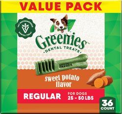 Greenies Regular Sweet Potato Natural Dental Dog Treats, 36 count