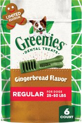 Greenies Regular Gingerbread Flavor Dental Dog Treats, 6 count