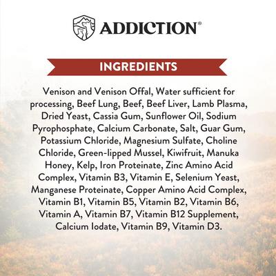 Show full view: Addiction Wild Islands New Zealand Adult Grain-Free Venison Pate Canned Wet Dog Food, 6.5-oz can, case of 24 slide 6 of 10