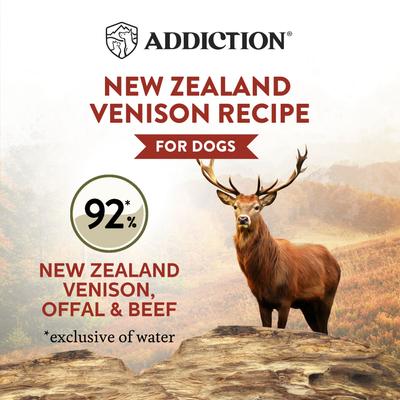 Show full view: Addiction Wild Islands New Zealand Adult Grain-Free Venison Pate Canned Wet Dog Food, 6.5-oz can, case of 24 slide 3 of 10