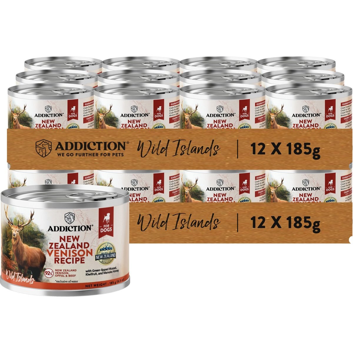 Addiction Wild Islands New Zealand Adult Grain-Free Venison Pate Canned Wet Dog Food, 6.5-oz can, case of 24
