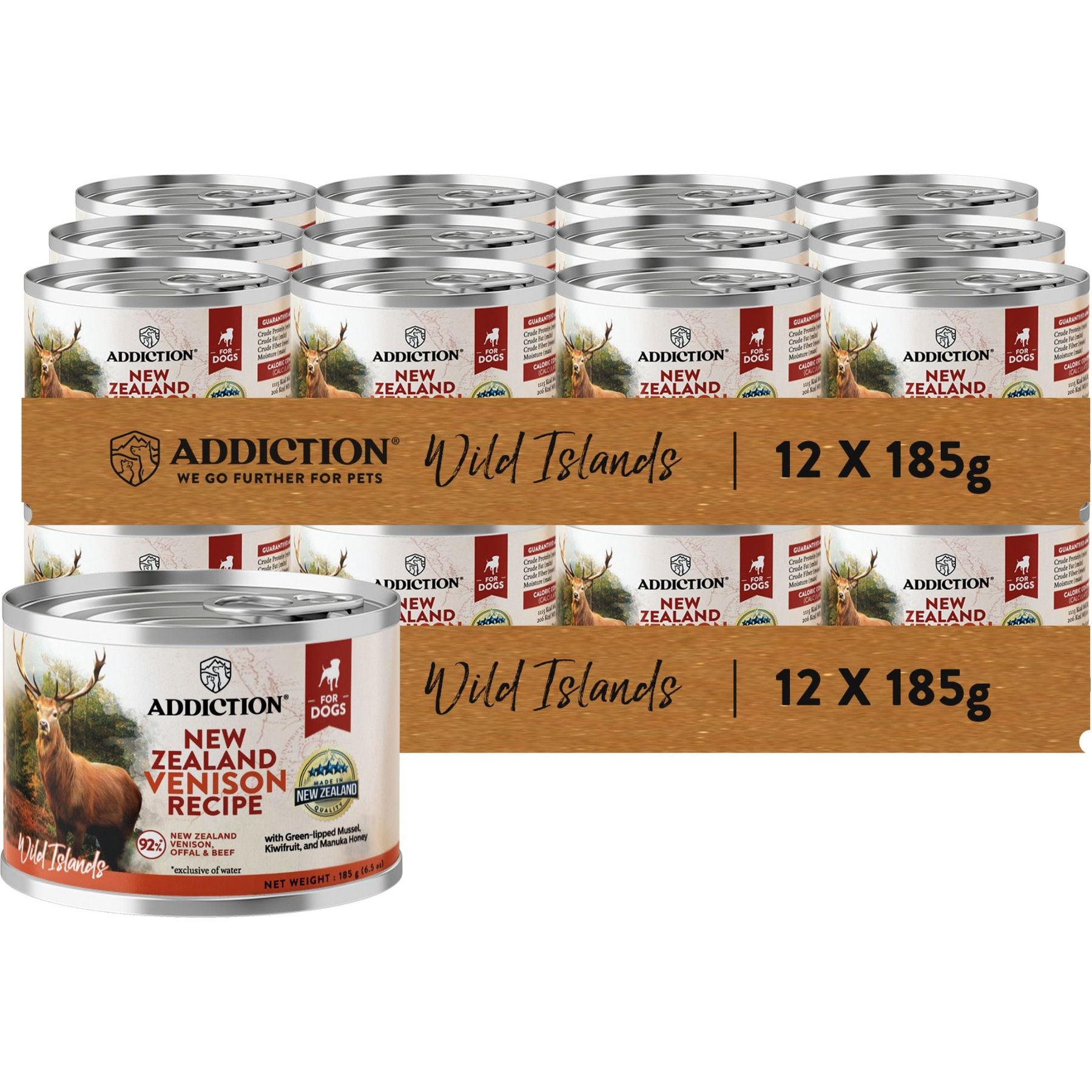 Addiction Wild Islands New Zealand Adult Grain-Free Venison Pate Canned Wet Dog Food, 6.5-oz can, case of 24
