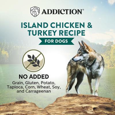 Show full view: Addiction Wild Islands Island Adult Grain-Free Chicken & Turkey Pate Canned Wet Dog Food, 6.5-oz can, case of 24 slide 5 of 10