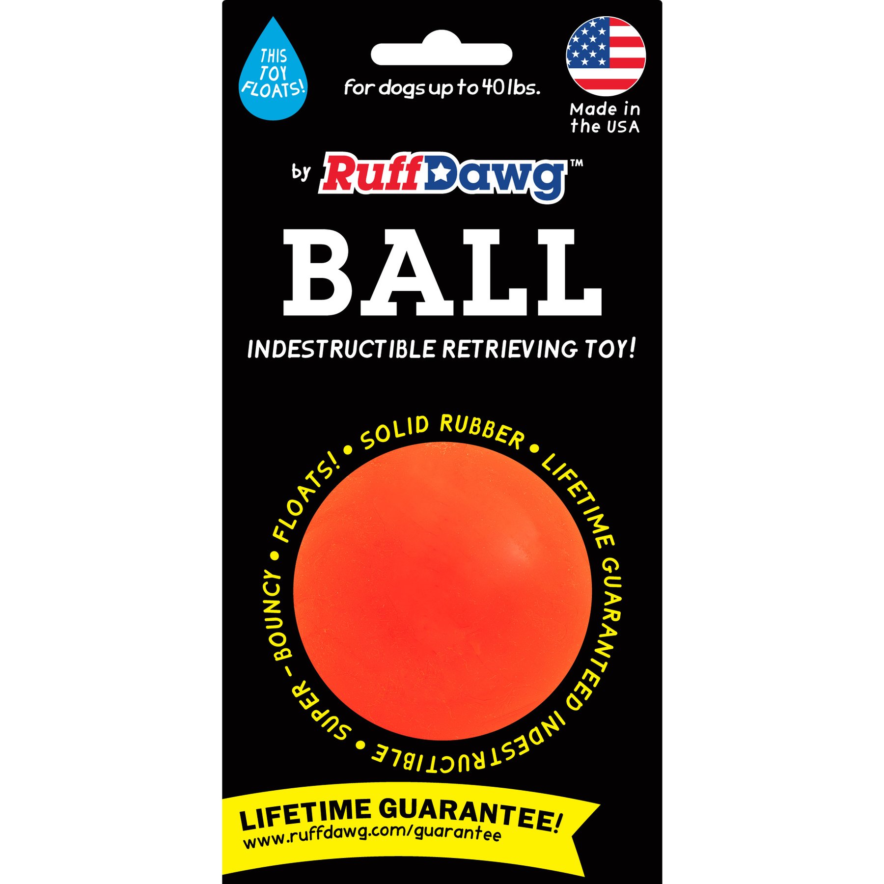 Ruff Dawg Ball Tough Dog Chew Toy, Orange, 2.5-in
