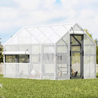 Show full view: Coziwow Outdoor Run Wooden Chicken Coop with Nesting Boxes, Large: 107-in, Gray slide 9 of 10