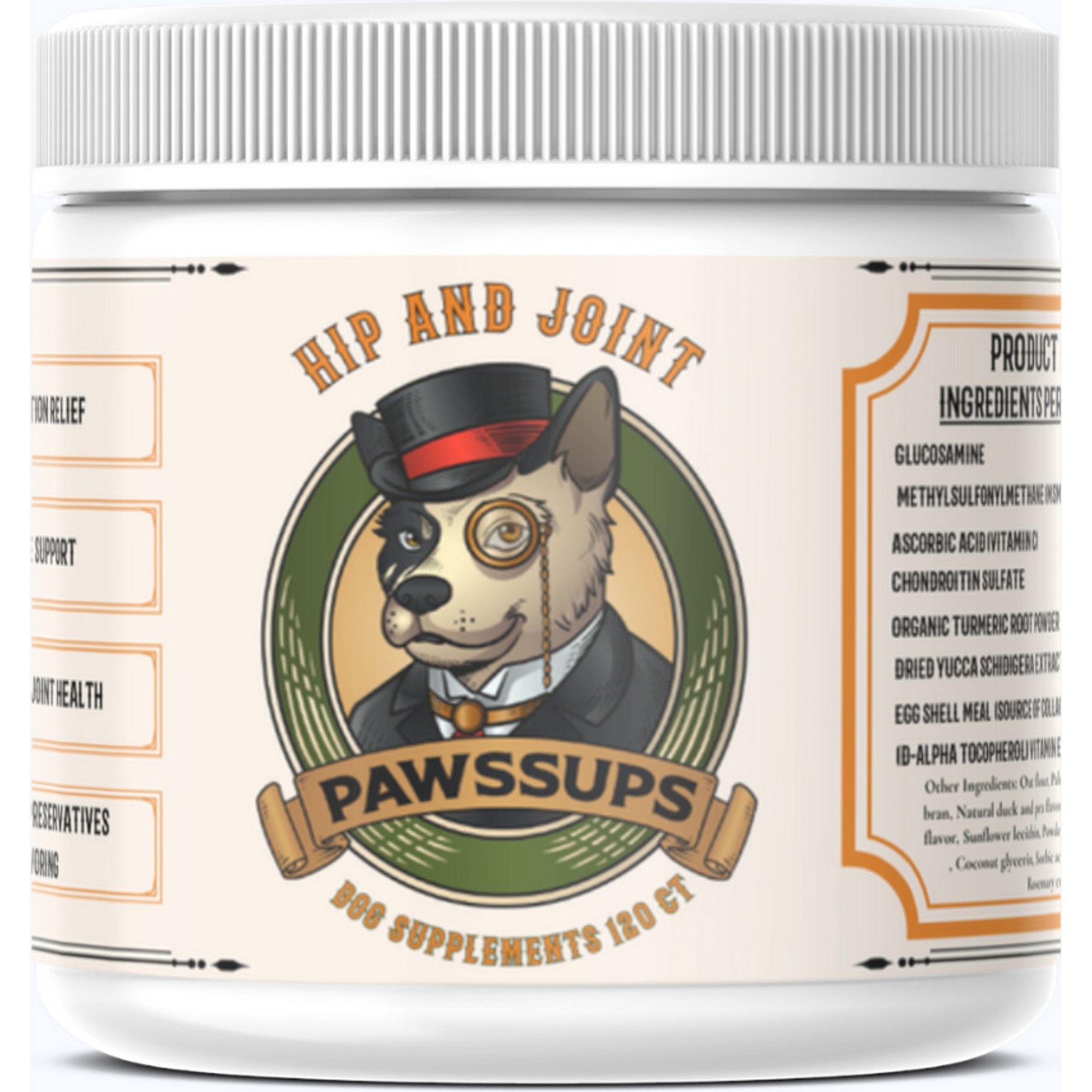 Pawssups Hip & Joint Support Chew Supplement for Dogs, 120 count jar