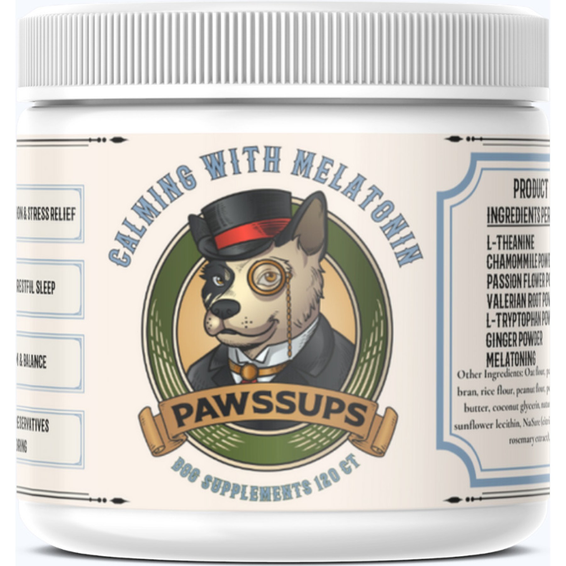 Pawssups Calming with Melatonin Chew Supplement for Dogs, 120 count jar