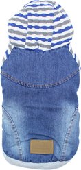 Parisian Pet Denim Striped Hoodie Casual Dog Sweatshirt with Hood & Pouch Pocket, Blue, Medium