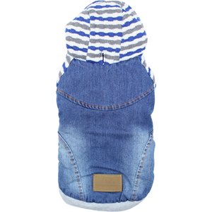 Parisian Pet Denim Striped Hoodie Casual Dog Sweatshirt with Hood & Pouch Pocket, Blue, X-Large