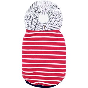 Parisian Pet Striped Pom Pom Hoodie Red Cozy Striped Dog Sweatshirt with Playful Poms, X-Large