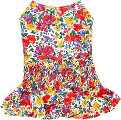 Parisian Pet Floral Artsy Ruched Waist Dress Elegant Summer Dog Gown, Large