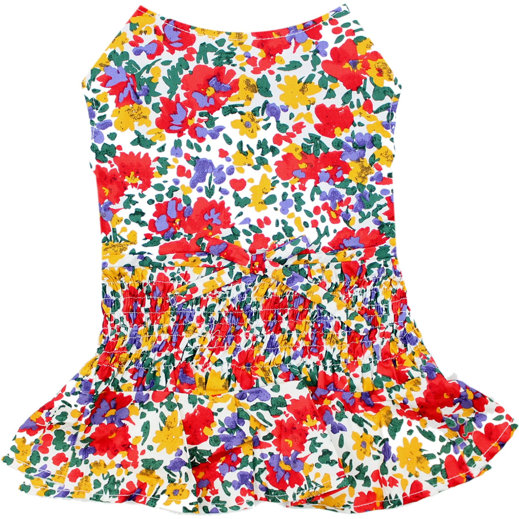 Parisian Pet Floral Artsy Ruched Waist Dress Elegant Summer Dog Gown, Small