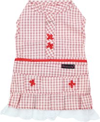 Parisian Pet Gingham Countryside Lace Dress Plaid & Lace Dog Outfit, Red, XXX-Large