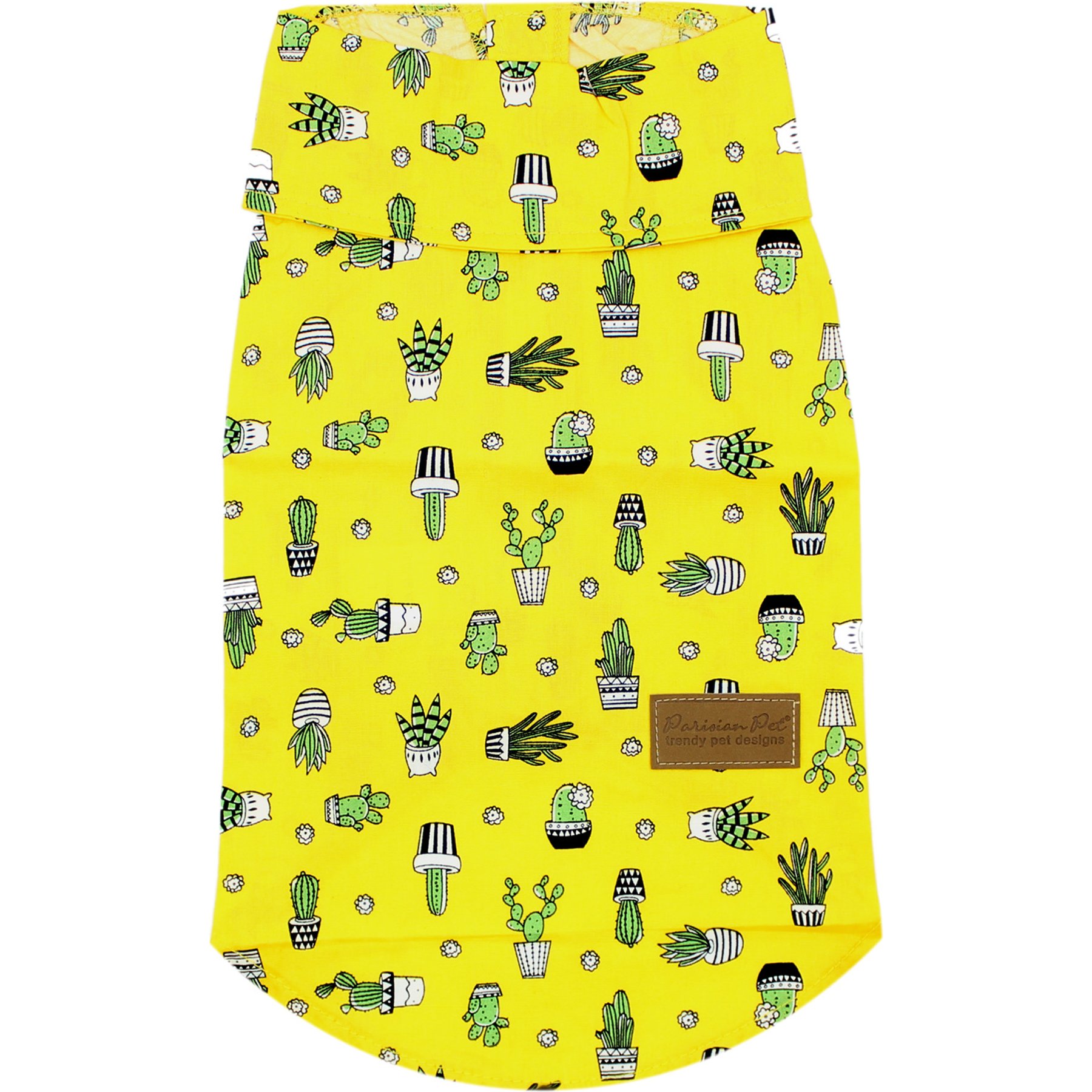 Parisian Pet Cactus Camp Shirt Cactus Print Cotton Dog Tee, Green, Large