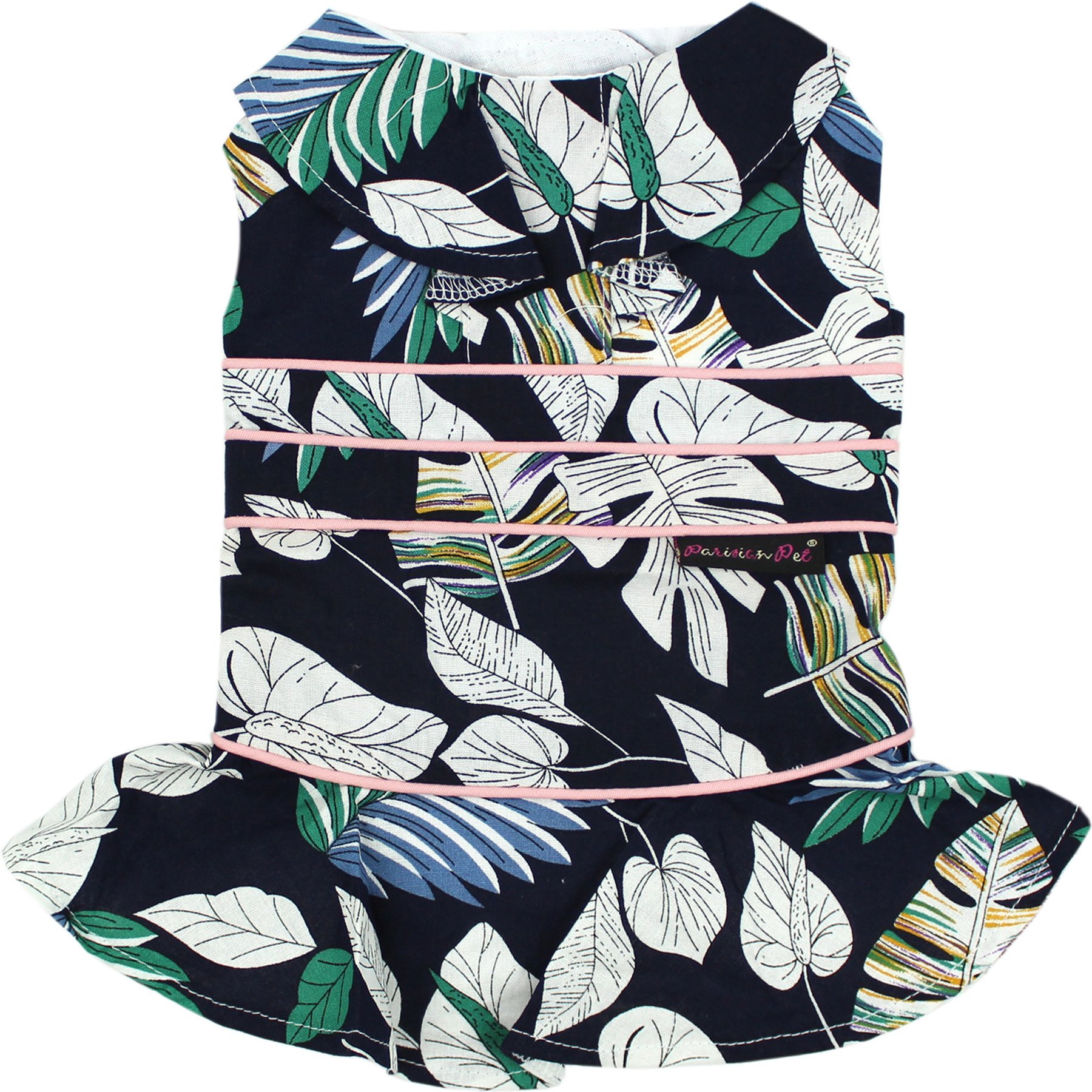 Parisian Pet Palm Leaves Dress Tropical Dog Outfit, Navy & Pink, X-Small