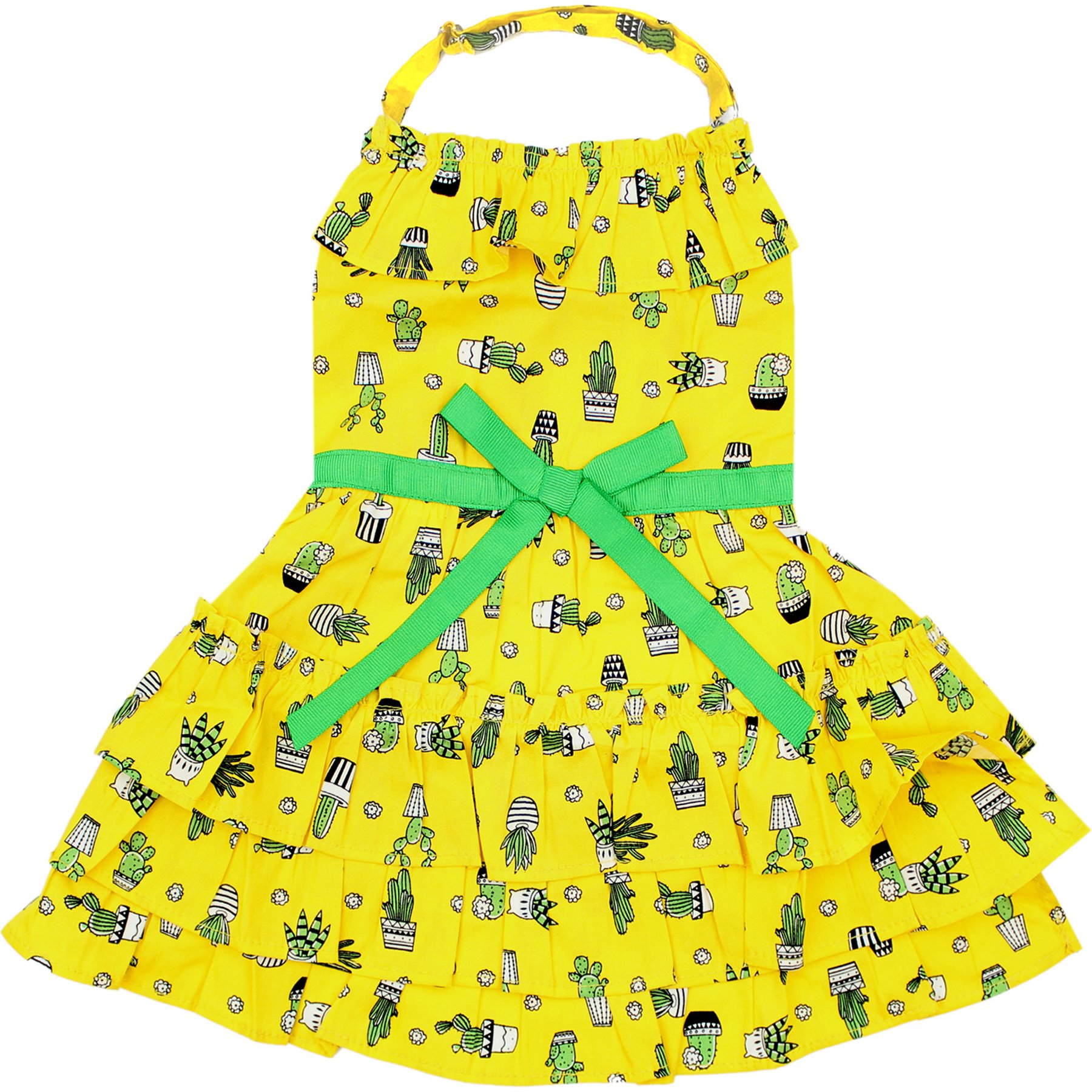Parisian Pet Cactus Tiered Dress Succulent Print Dog Sundress, Green, XX-Large