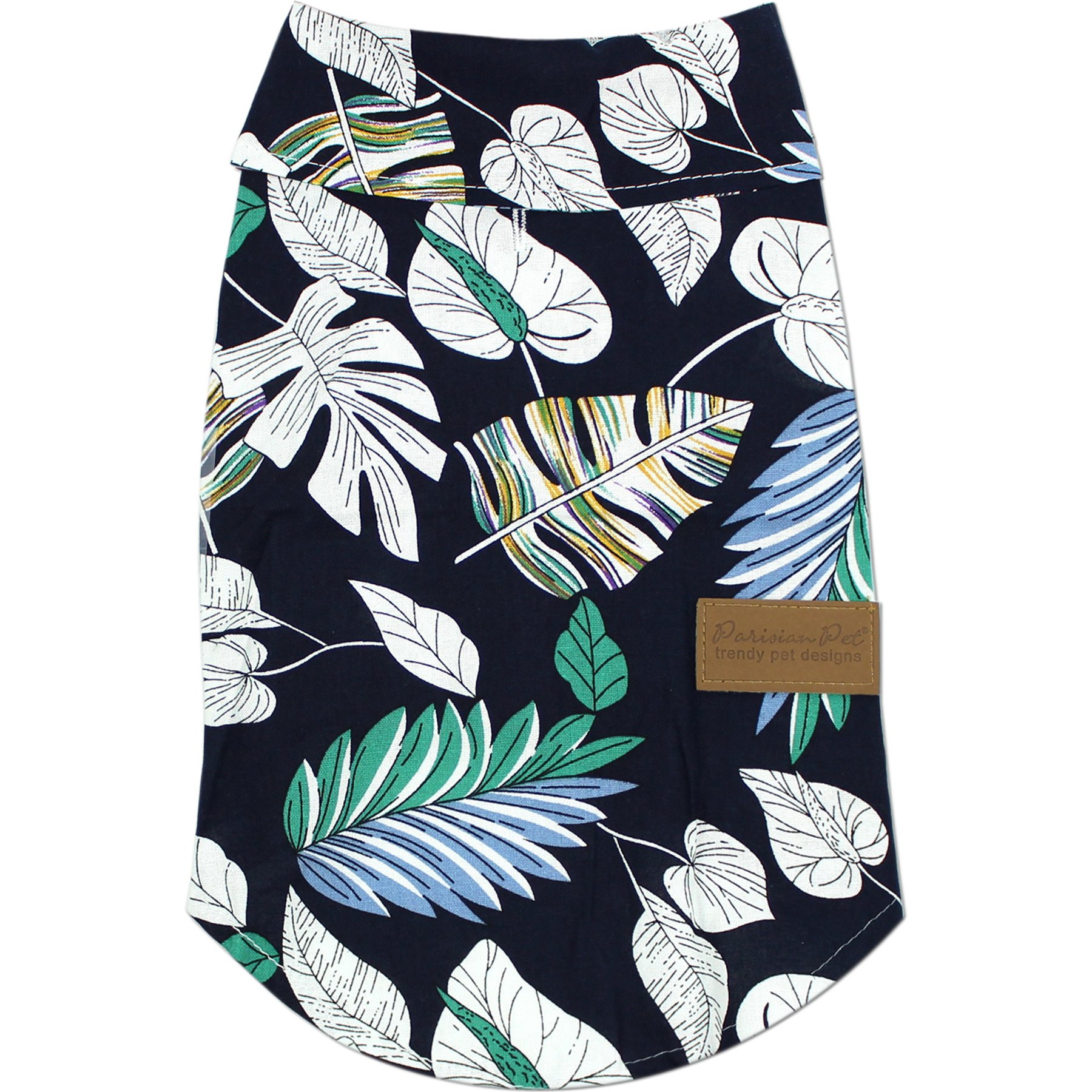 Parisian Pet Palm Leaves Camp Shirt Tropical Cotton Dog & Cat Tee, Large