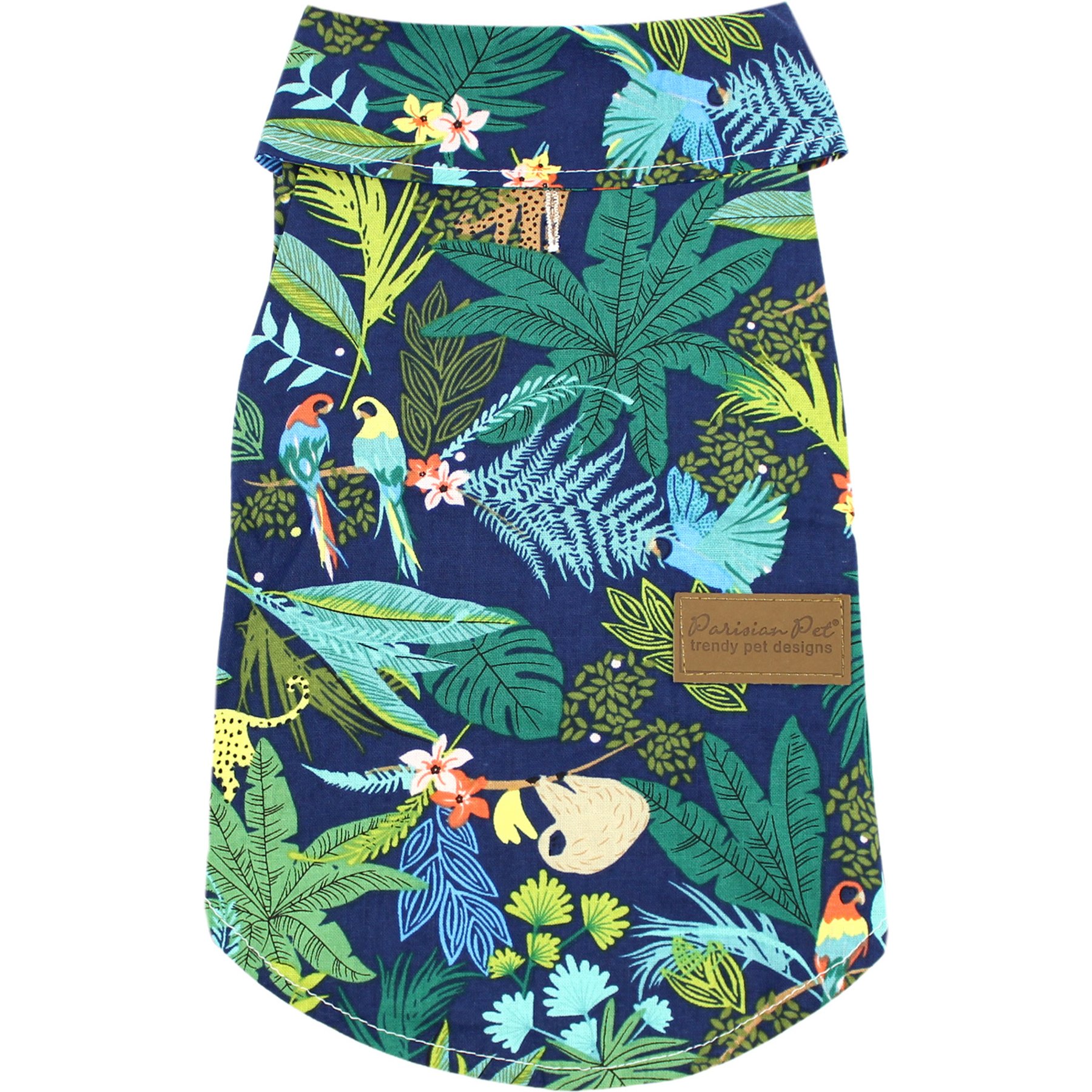 Parisian Pet Amazonia Tropical Camp Shirt Vibrant Leaf Cotton Dog Tee, Green, X-Small