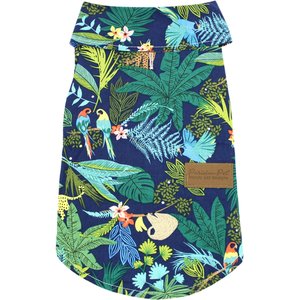 Parisian Pet Amazonia Tropical Camp Shirt Vibrant Leaf Cotton Dog Tee, Green, Large