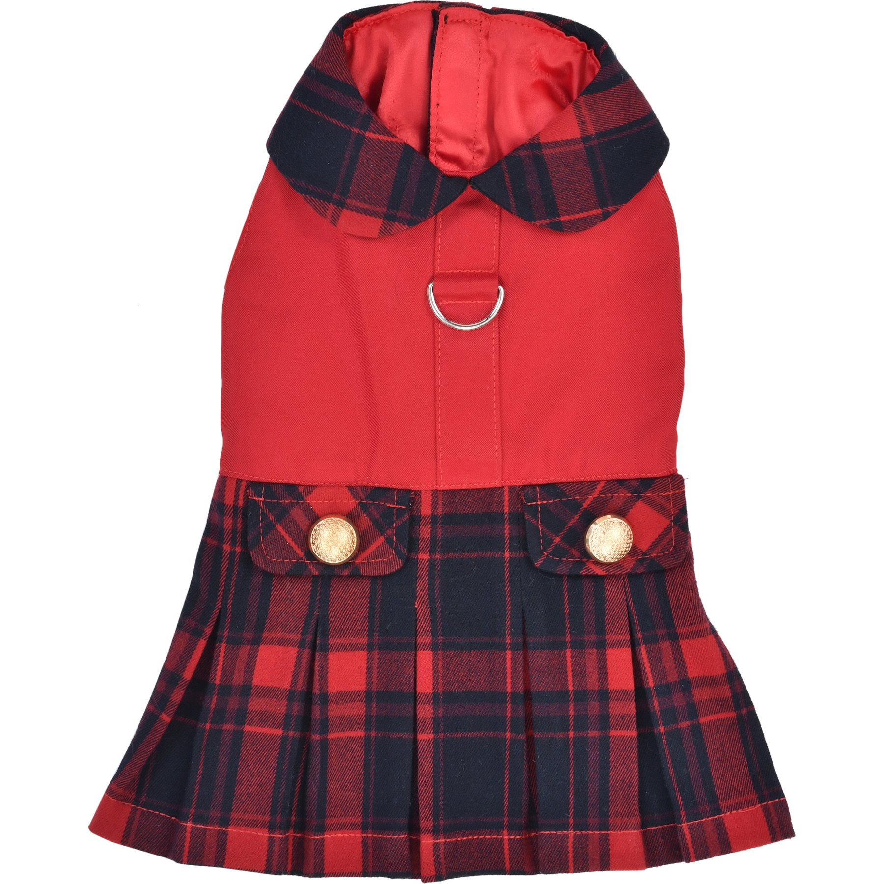 Parisian Pet Scottish Pleated Dress Plaid Dog Skirt Outfit, Red & Blue, XX-Large