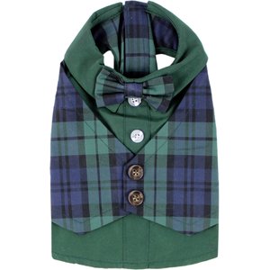 Parisian Pet Scottish Taffeta Tuxedo Plaid Formal Dog Jacket, Green & Blue, X-Large