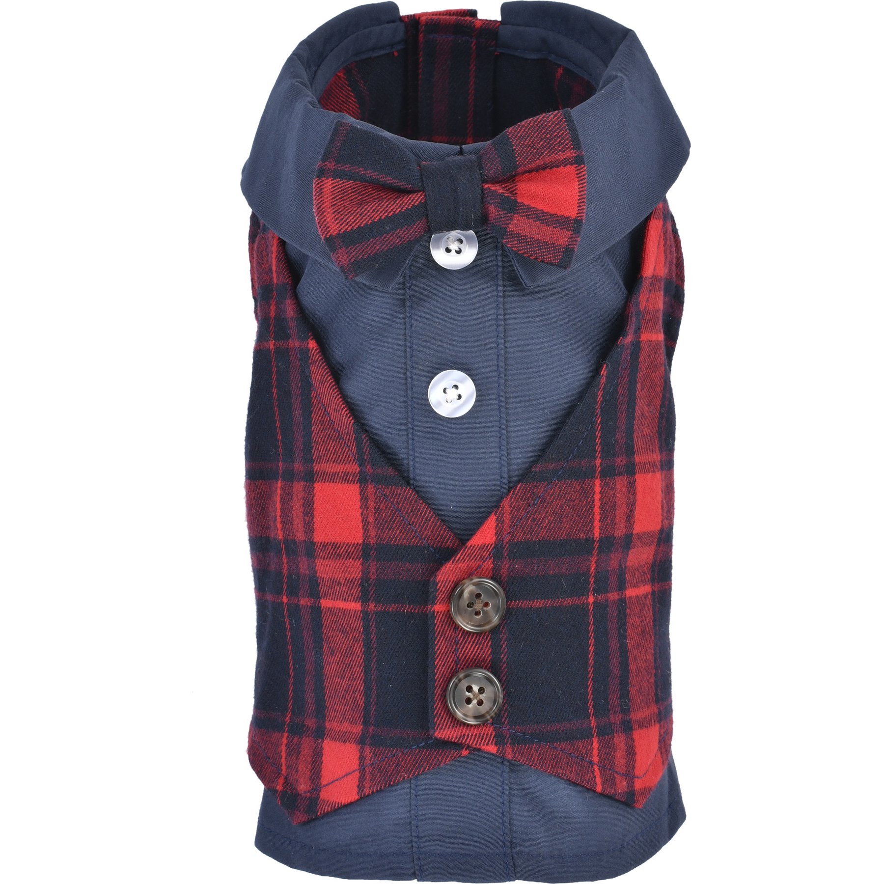 Parisian Pet Scottish Pleated Tuxedo Plaid Formal Dog Jacket, Red & Blue, Medium