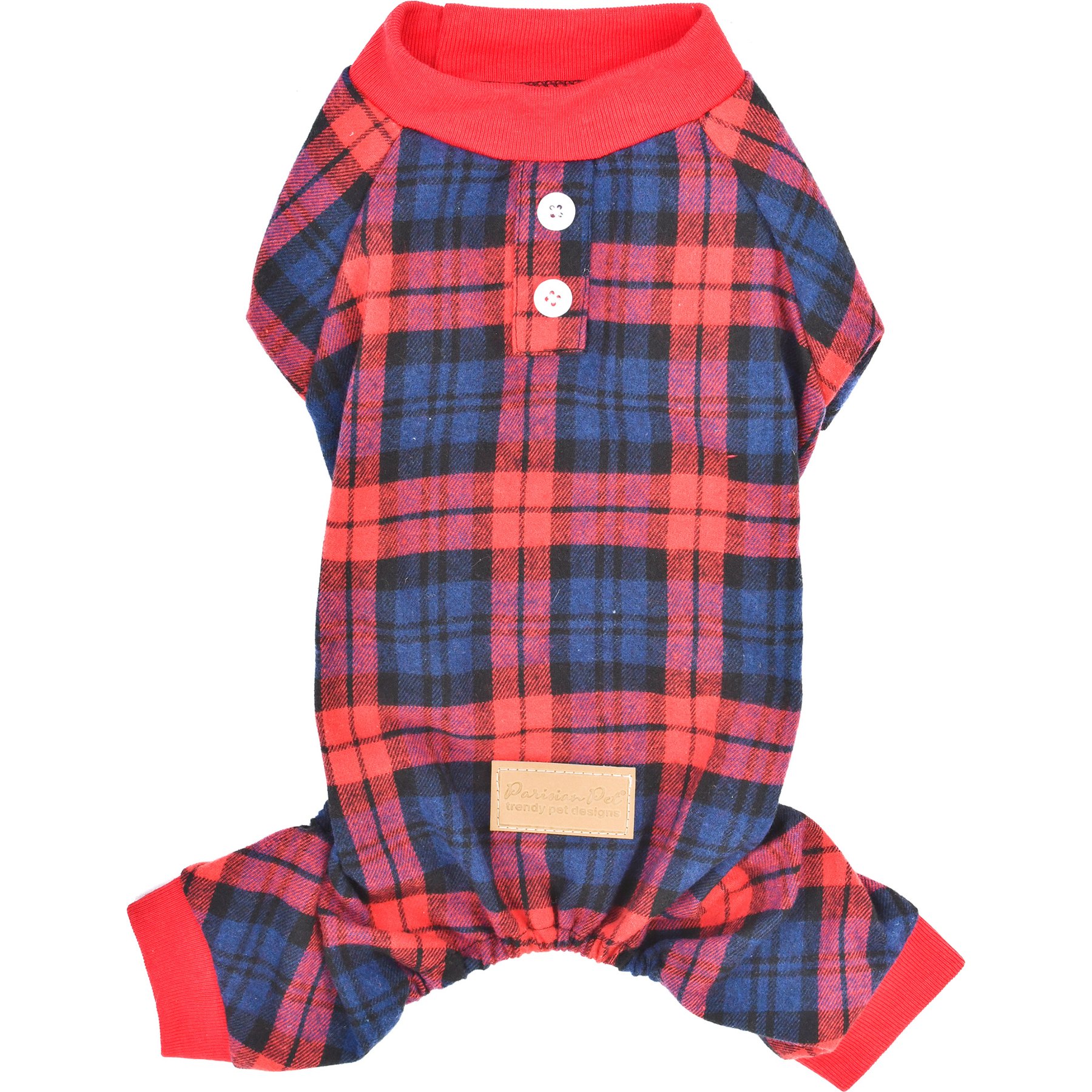 Parisian Pet Scottish Pajama Plaid Flannel Dog Sleepwear, Red & Blue, Small