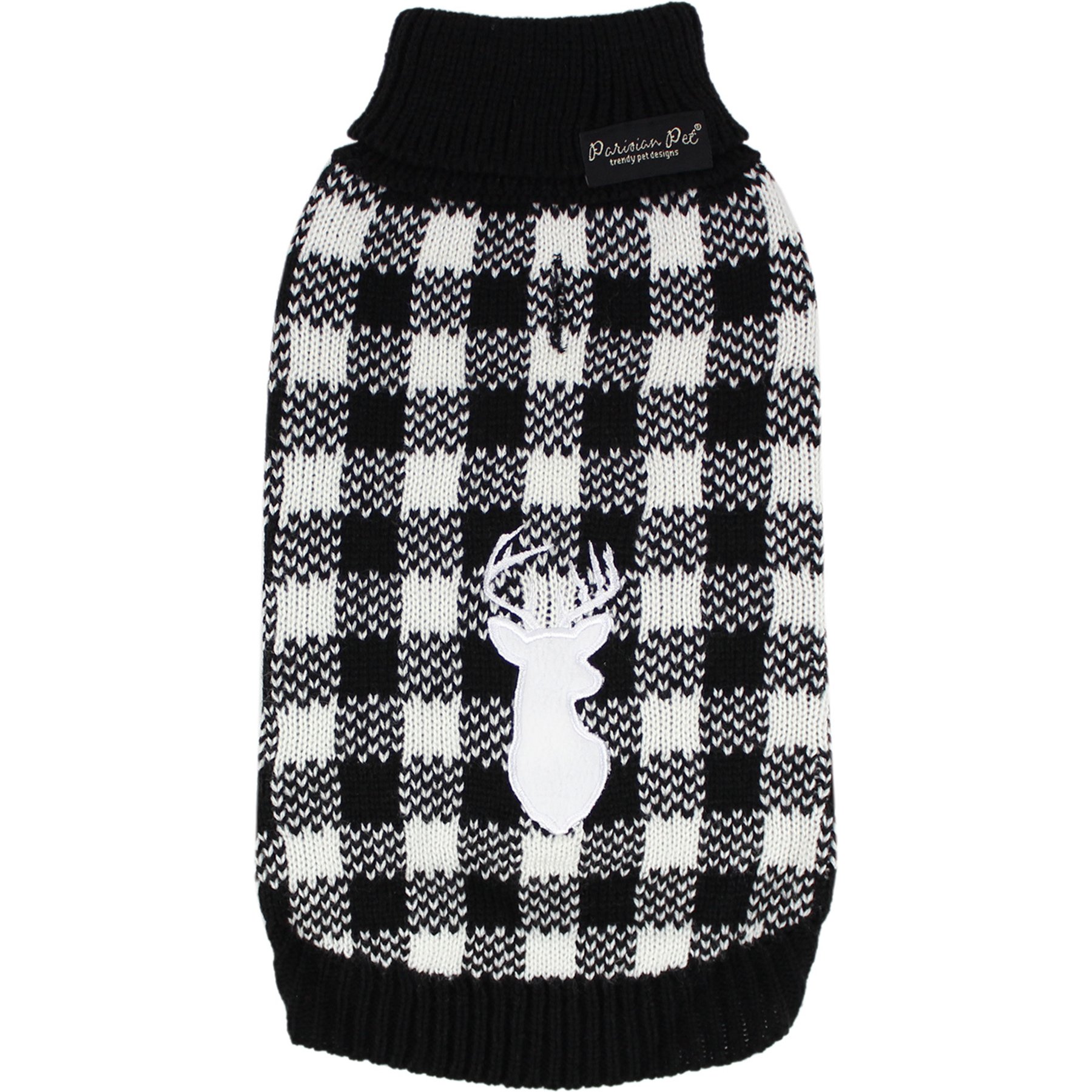 Parisian Pet Buffalo Checkered Sweater Cozy Knit with Deer Motif for Dogs & Cats, X-Large