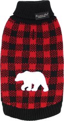 Parisian Pet Buffalo Checkered Sweater Dog Knit with Polar Bear, Red & Black, Small