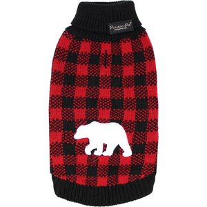 Parisian Pet Buffalo Checkered Sweater Dog Knit with Polar Bear, Red & Black, Small