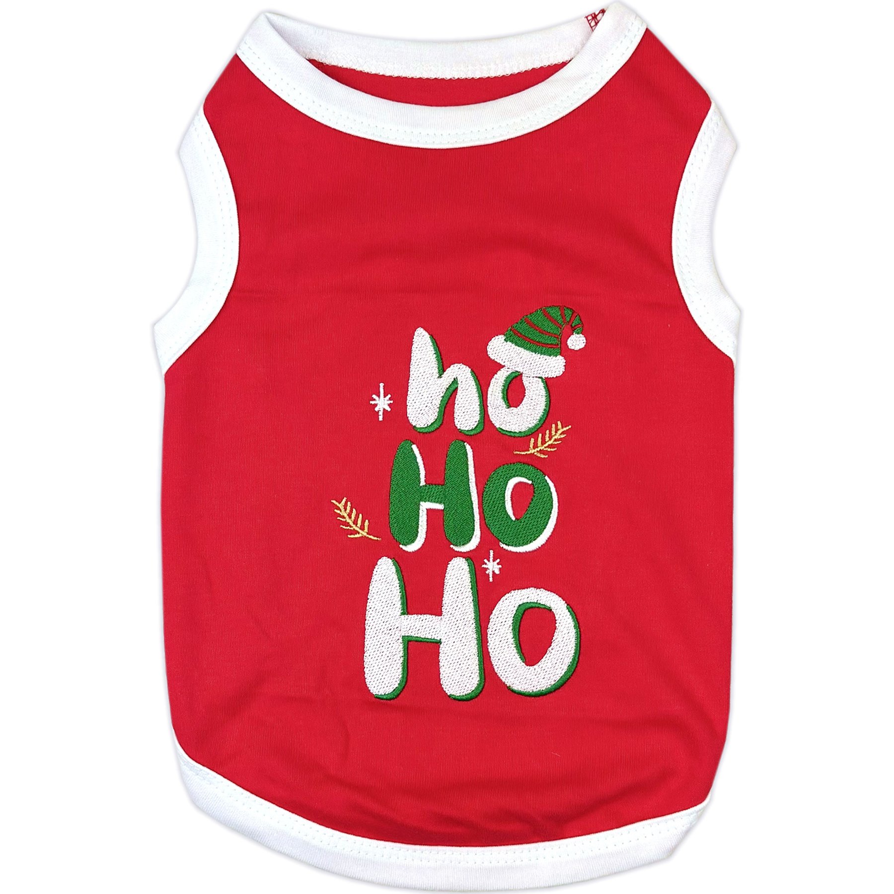 Parisian Pet Ho Ho Ho Embroidered Holiday Festive Dog T-Shirt, Red, Large