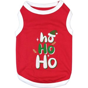 Parisian Pet Ho Ho Ho Embroidered Holiday Festive Dog T-Shirt, Red, X-Small