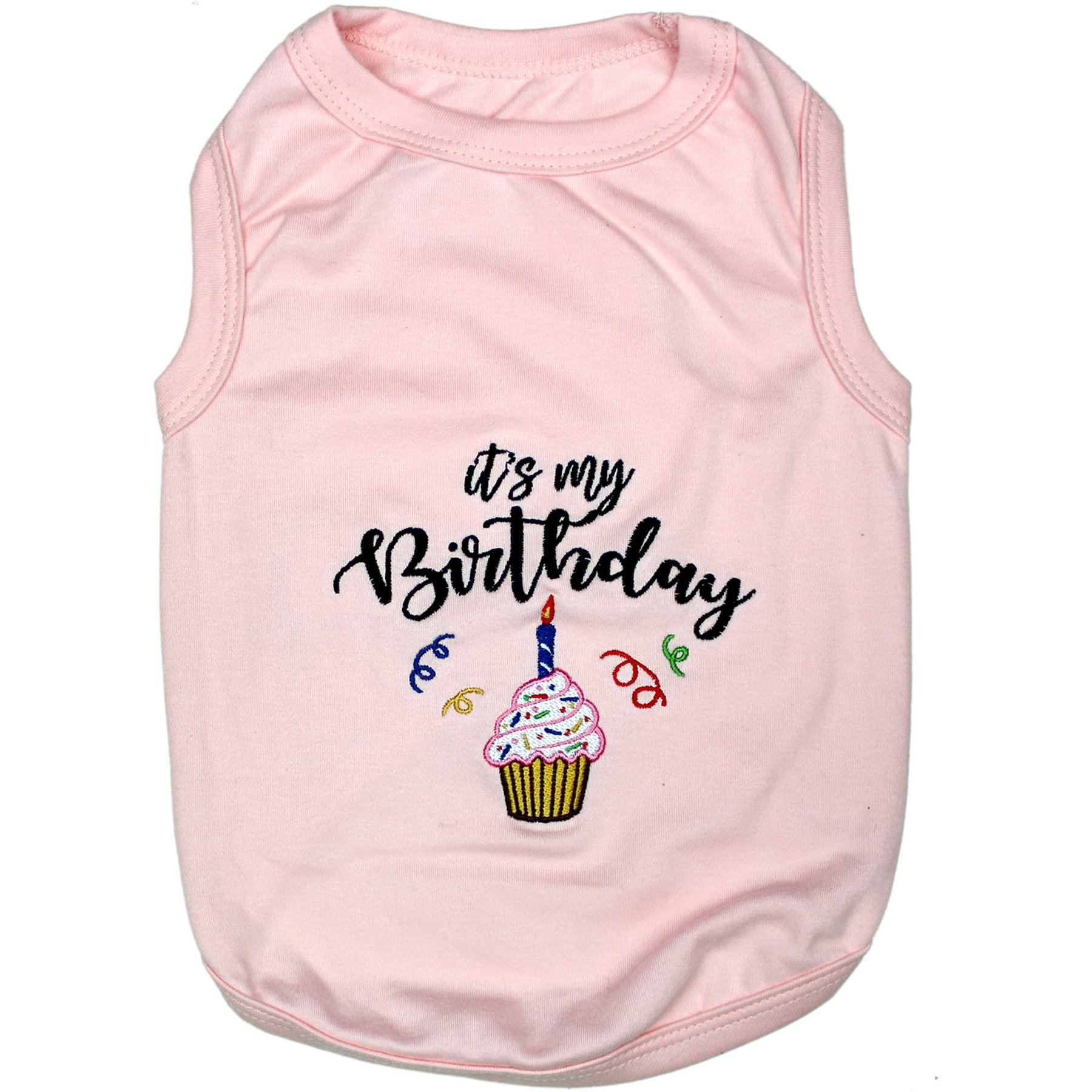 Parisian Pet Birthday Girl Embroidered Celebration Cotton Dog T-Shirt, Pink, Small