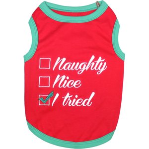 Parisian Pet Naughty or Nice Embroidered Christmas Dog & Cat Tee, Red, XXXXX-Large