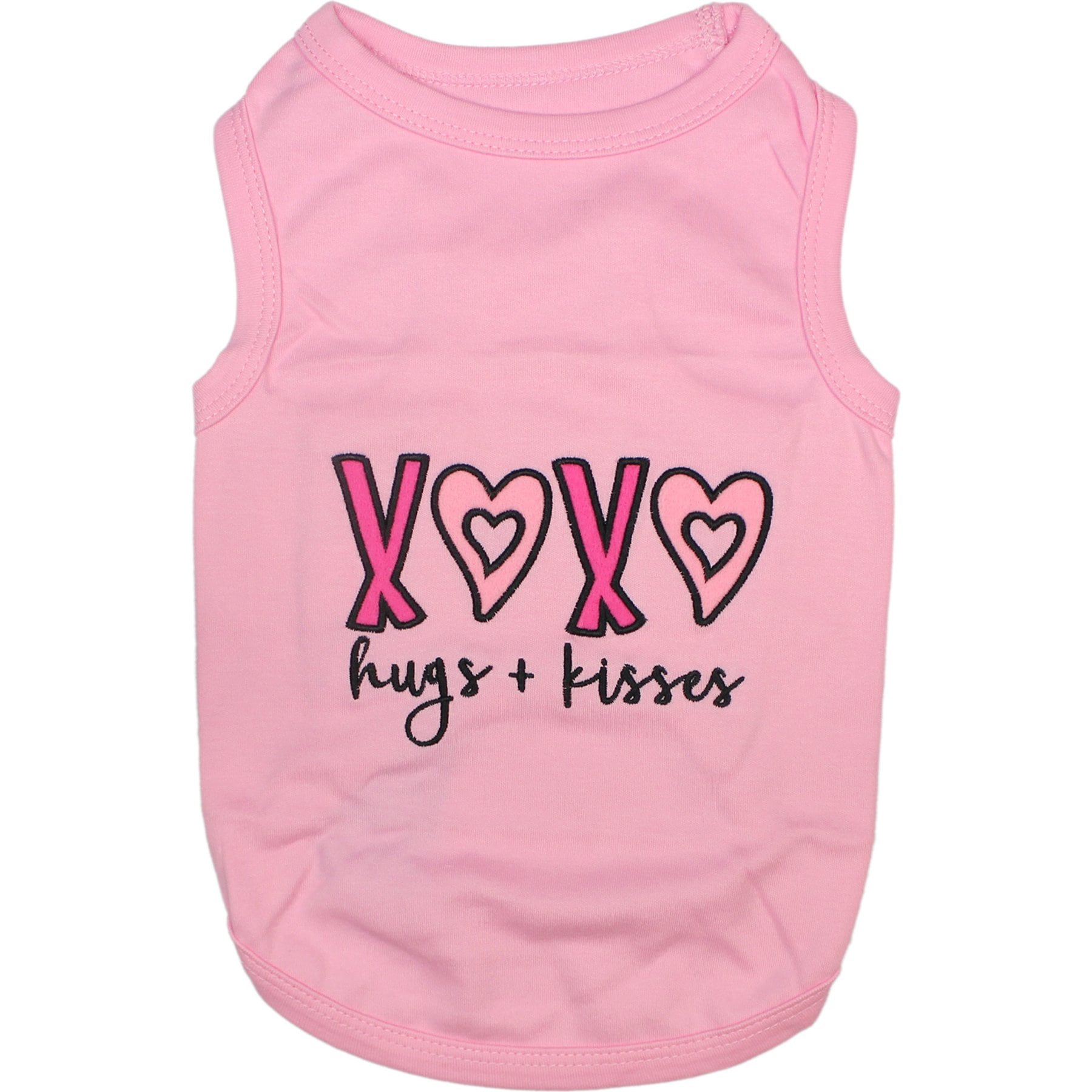 Parisian Pet Valentine's Day XOXO Embroidered Cute Cotton Dog T-Shirt, Light Pink, Small